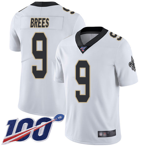 Men New Orleans Saints Limited White Drew Brees Road Jersey NFL Football 9 100th Season Vapor Untouchable Jersey